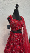 Red 3D Flower Lengha
