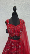 Red 3D Flower Lengha