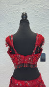 Red 3D Flower Lengha